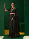Golden Noir Saree with Zari Checks and Stripe Blouse Fabric